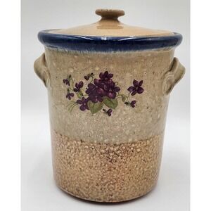 Vintage Stoneware Crock‎ Jar with Lid Kitchen Decor Morton Salt Works Floral